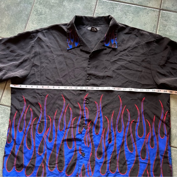 Y2K VTG 90s No Boundaries Blue Flame Button Front Dress Shirt - Picture 8 of 9